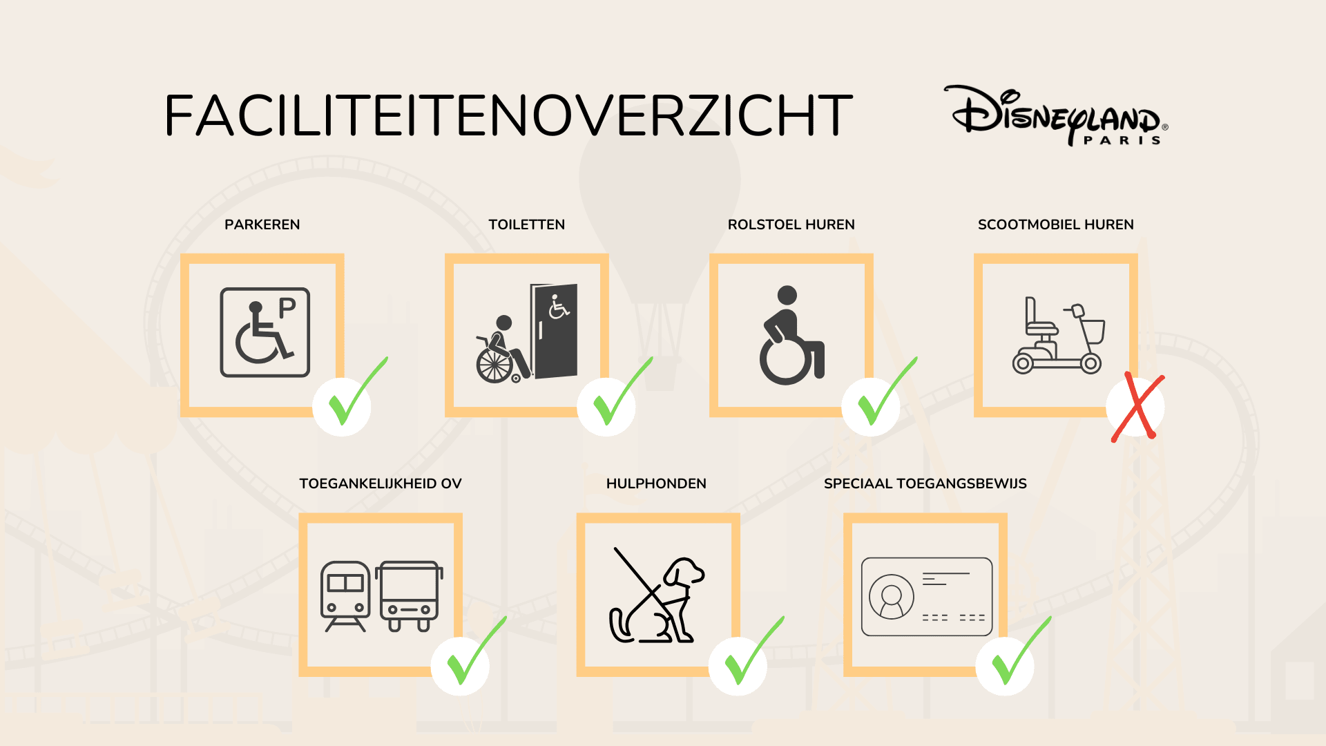 Faciliteitenoverzicht Disneyland Parijs