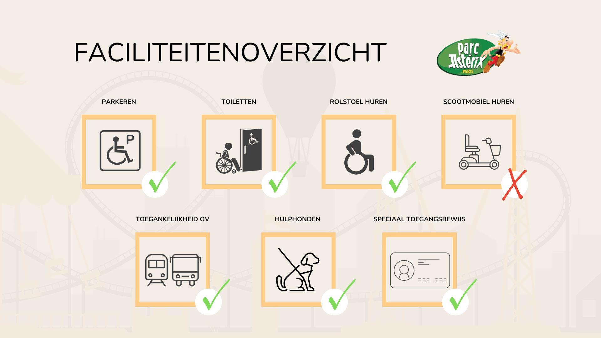 Faciliteitenoverzicht Parc Asterix