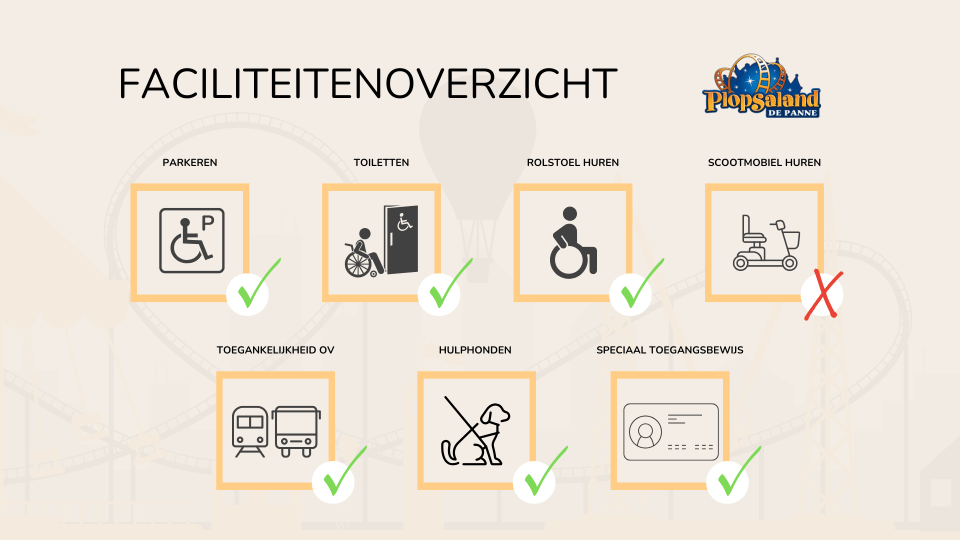 Faciliteitenoverzicht Plopsaland de Panne